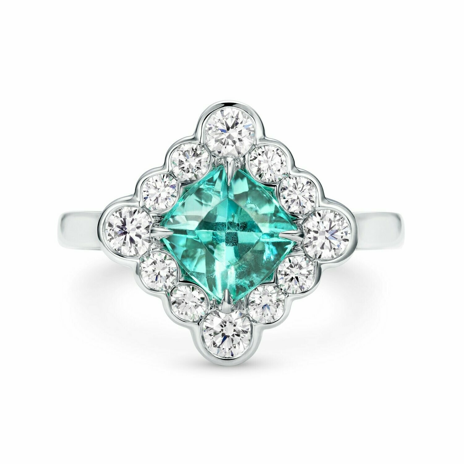 1.05ct Paraiba Tourmaline Diamond Halo Ring Platinum