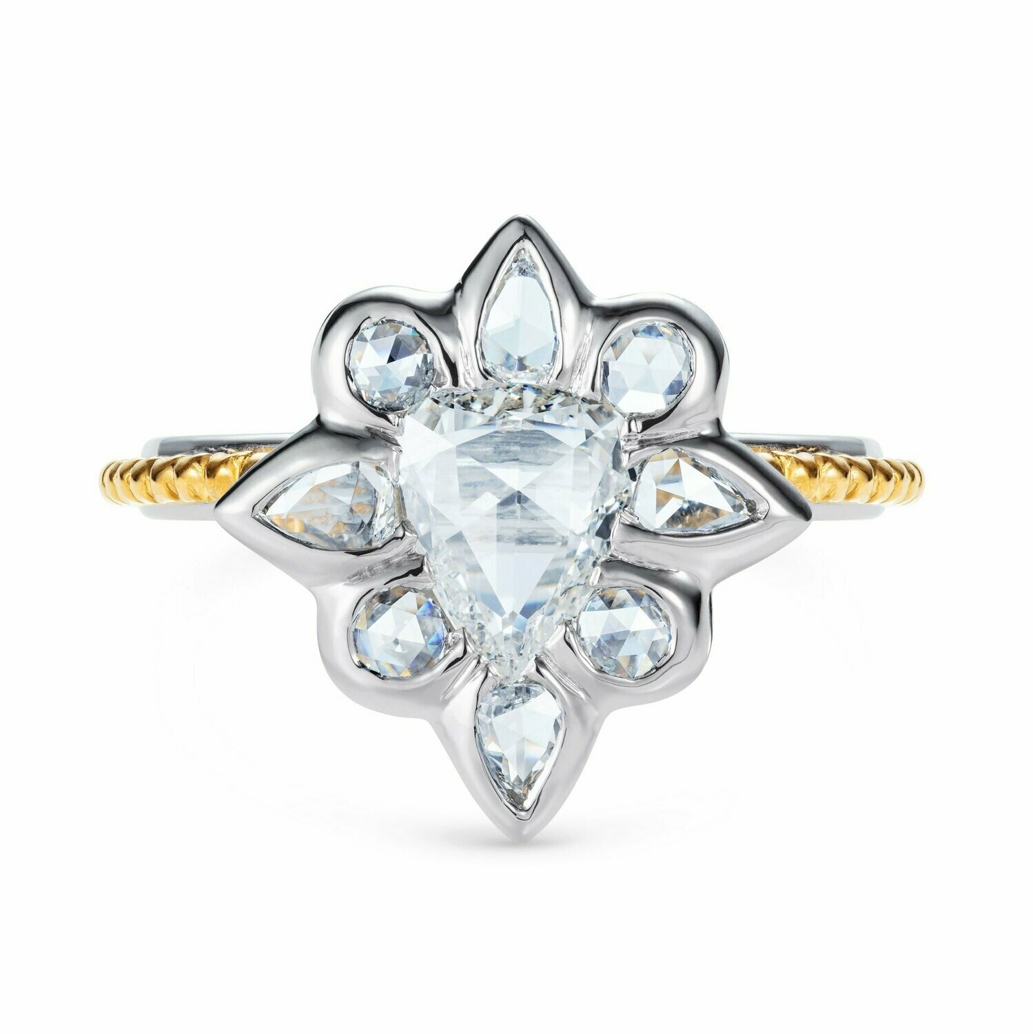 L'or 1.33ct Rose Cut Pear Diamond Ring Platinum 24k Yellow Gold L'or 1.33ct Rose Cut Pear Diamond Ring Platinum 24k Yellow Gold
