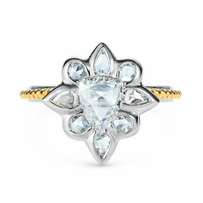 L'or 1.33ct Rose Cut Pear Diamond Ring Platinum 24k Yellow Gold L'or 1.33ct Rose Cut Pear Diamond Ring Platinum 24k Yellow Gold