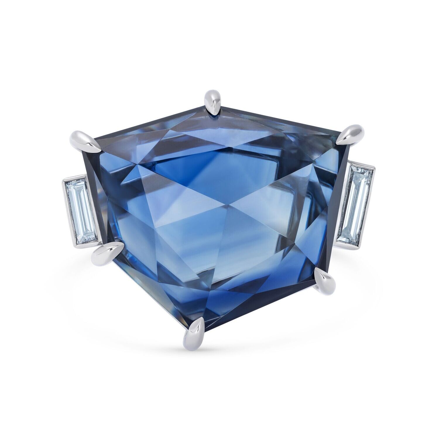 Freeform Rosecut Blue Sapphire Diamond Platinum Ring Freeform Rosecut Blue Sapphire Diamond Platinum Ring