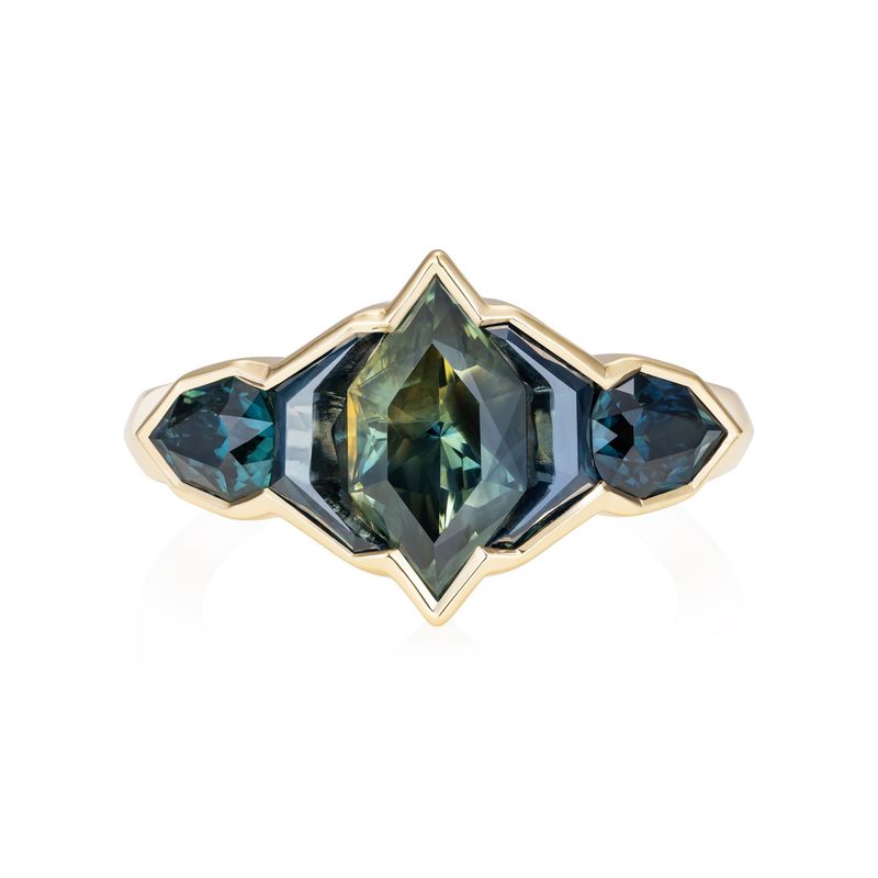Blue Ring Nebula 3 Sapphires 18k Yellow Gold