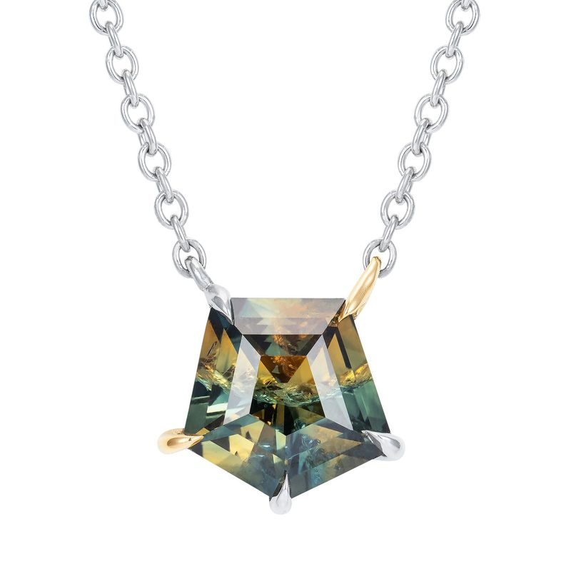 Five Sided Bi-colour Sapphire Pendant Platinum 18k Yellow Gold