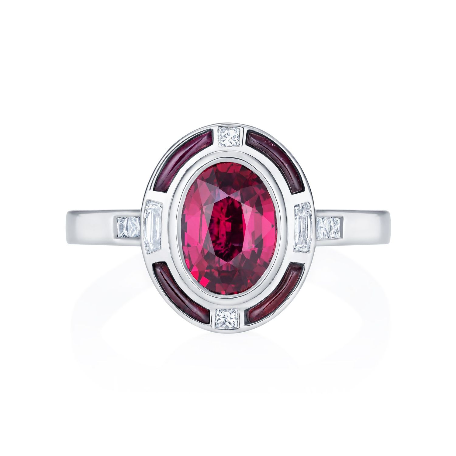Ruby and Diamond Halo Ring Platinum