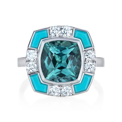 Lagoon Tourmaline Turquoise Diamond Platinum Ring