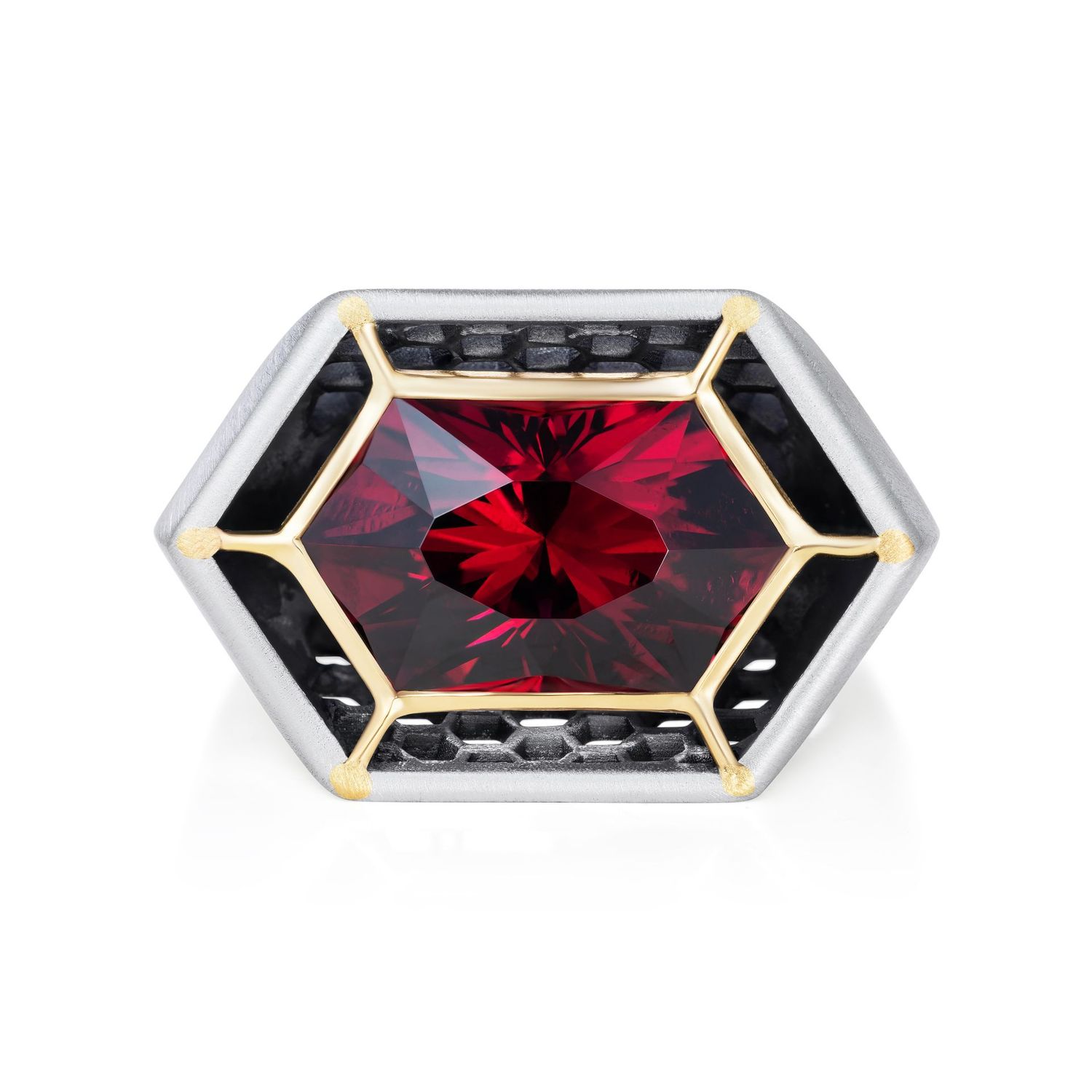 Red Garnet Signet Ring Silver 18k Yellow Gold Red Garnet Signet Ring Silver 18k Yellow Gold
