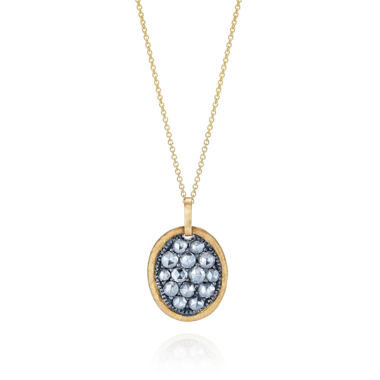 Rose Cut Diamond Pendant 18k Yellow Gold Silver