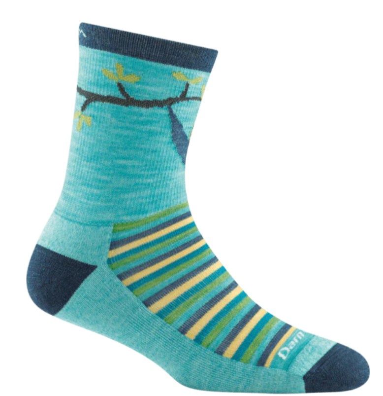 Darn Tough - Junior's Hike/Trek - Lazy Daze Sloth, Micro Crew, Light w/ Cush - 3027, Size &amp; Colour: Aqua/ Large