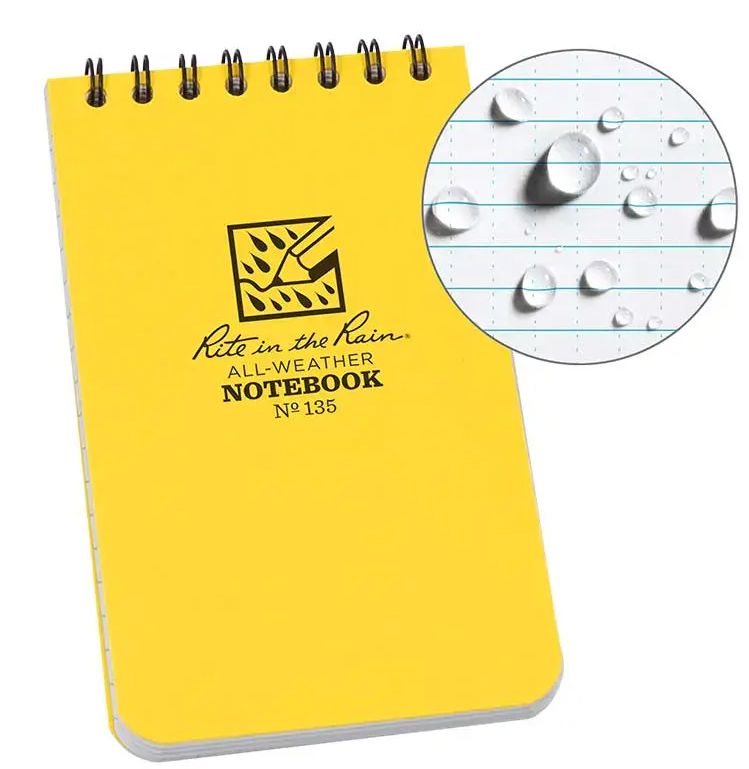 Rite in the Rain - Top Spiral Notebook - 3 x 5",  Universal, Colour: Yellow