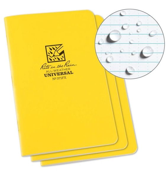 Rite in the Rain - Stapled Notebook - 4.625 x 7" - 3 pack, Colour: Yellow, Page Pattern: Universal
