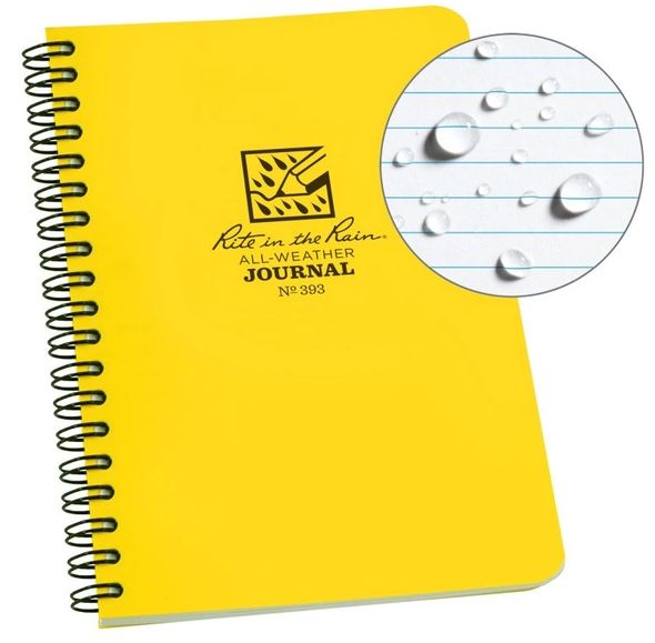 Rite in the Rain - Side Spiral Notebook - 4.625 x 7", Colour: Yellow, Page Pattern: Journal