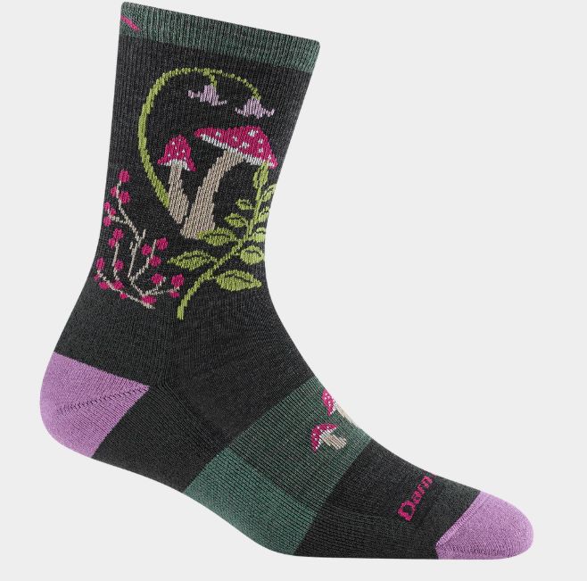 Darn Tough - Women's Hike/Trek - Micro Crew, Lightweight, w/Cushion - Mellow Mushrooms - 5026, Colour: Charcoal, Size: Small