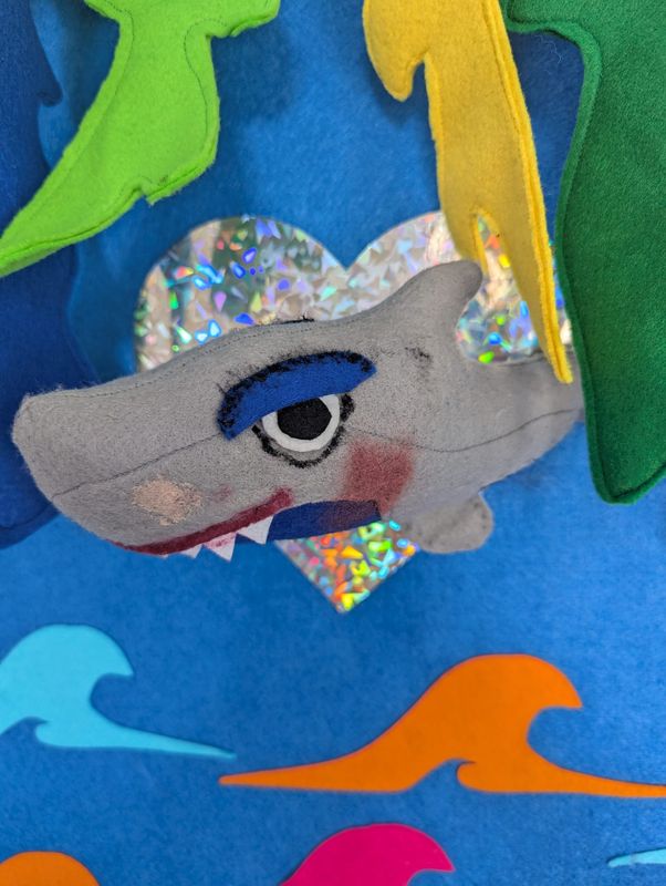 Colourful Drag LGBT Sea Shark With Makeup Handmade Soft Sculpture Wall Art