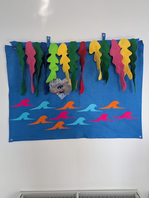 Colourful Drag LGBT Sea Shark With Makeup Handmade Soft Sculpture Wall Art