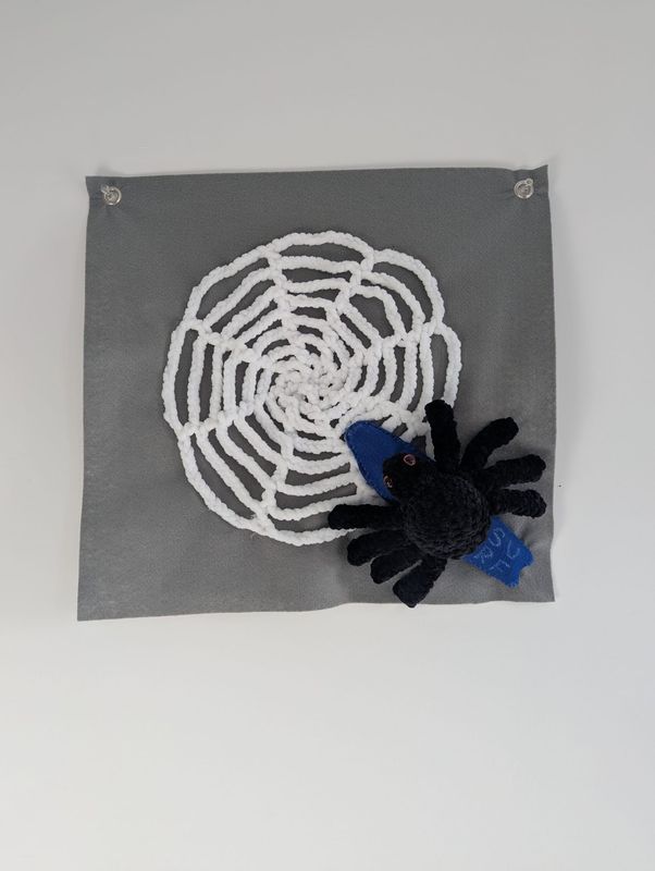 Crochet Spider & Web Surfing The Web Handmade Soft Sculpture Wall Art