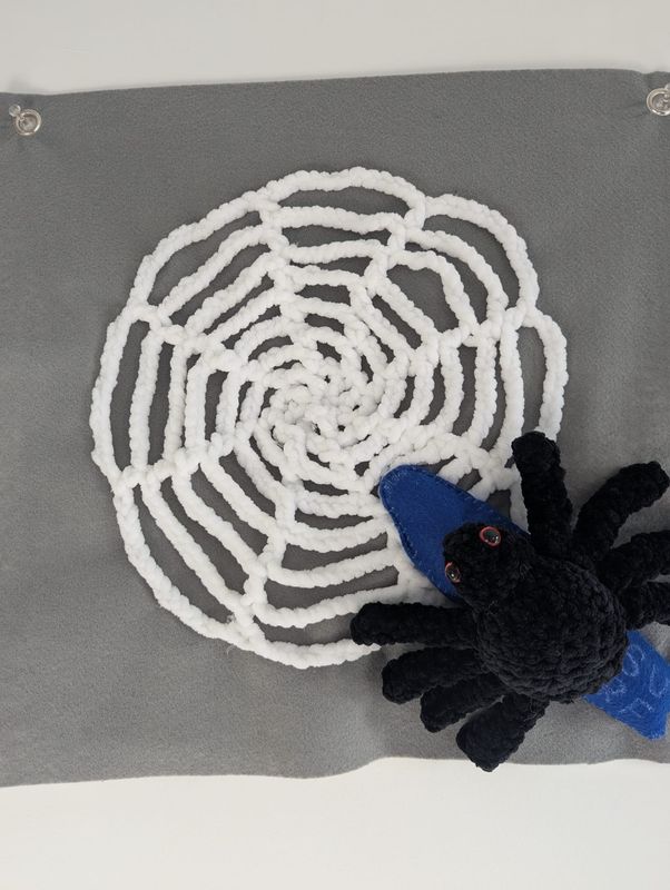 Crochet Spider & Web Surfing The Web Handmade Soft Sculpture Wall Art