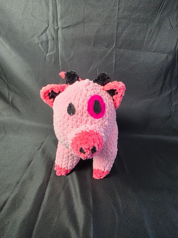 Crochet Demon Pig Plush - Fat Nuggets Inspired - Handmade with Felt Details & Posable Tail