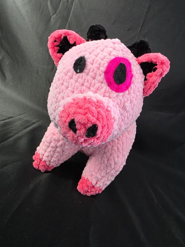 Crochet Demon Pig Plush - Fat Nuggets Inspired - Handmade with Felt Details & Posable Tail