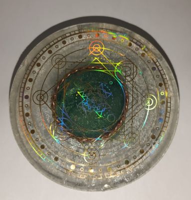 Large Puk for HUB {EMF Protection} 144Mhz tensor ring and clear quartz, obsidian, Labradorite crystals