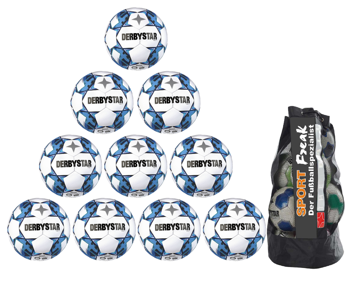 10er Ballpaket Derbystar Apus TT Blau Gr. 5 inkl. Ballsack