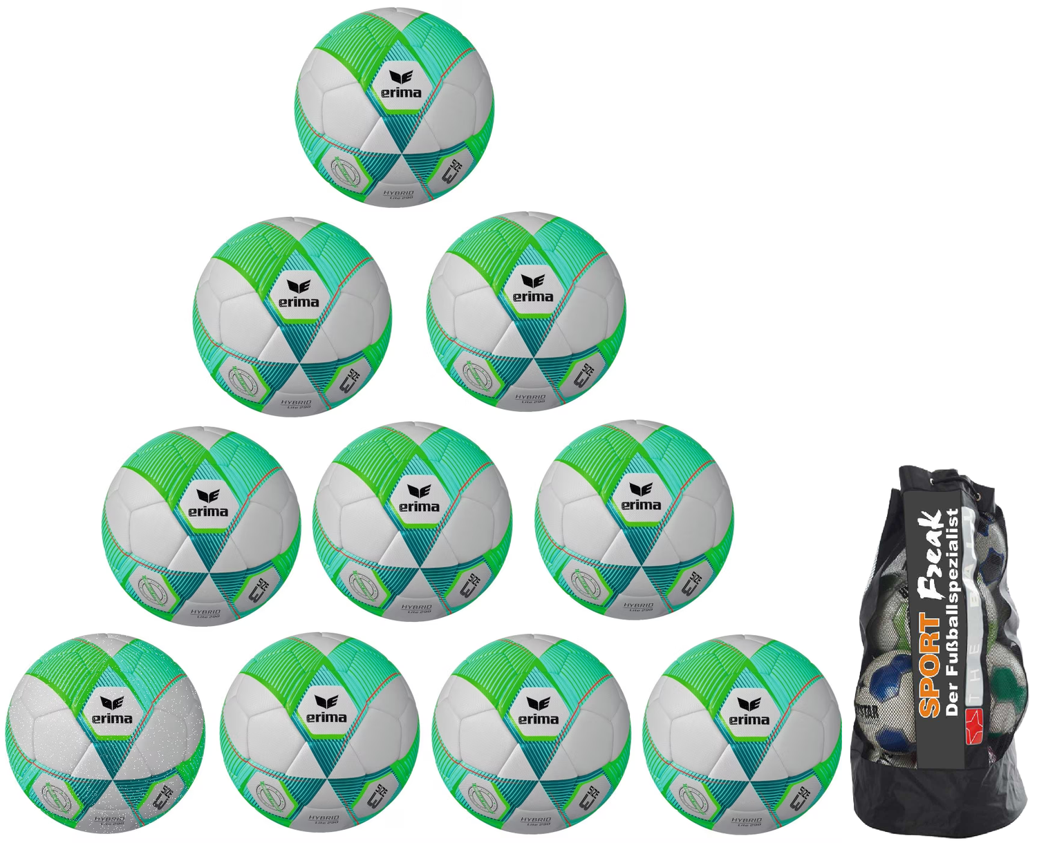 10er Ballpaket Erima Hybrid Lite 290g Gr. 3 inkl. Ballsack
