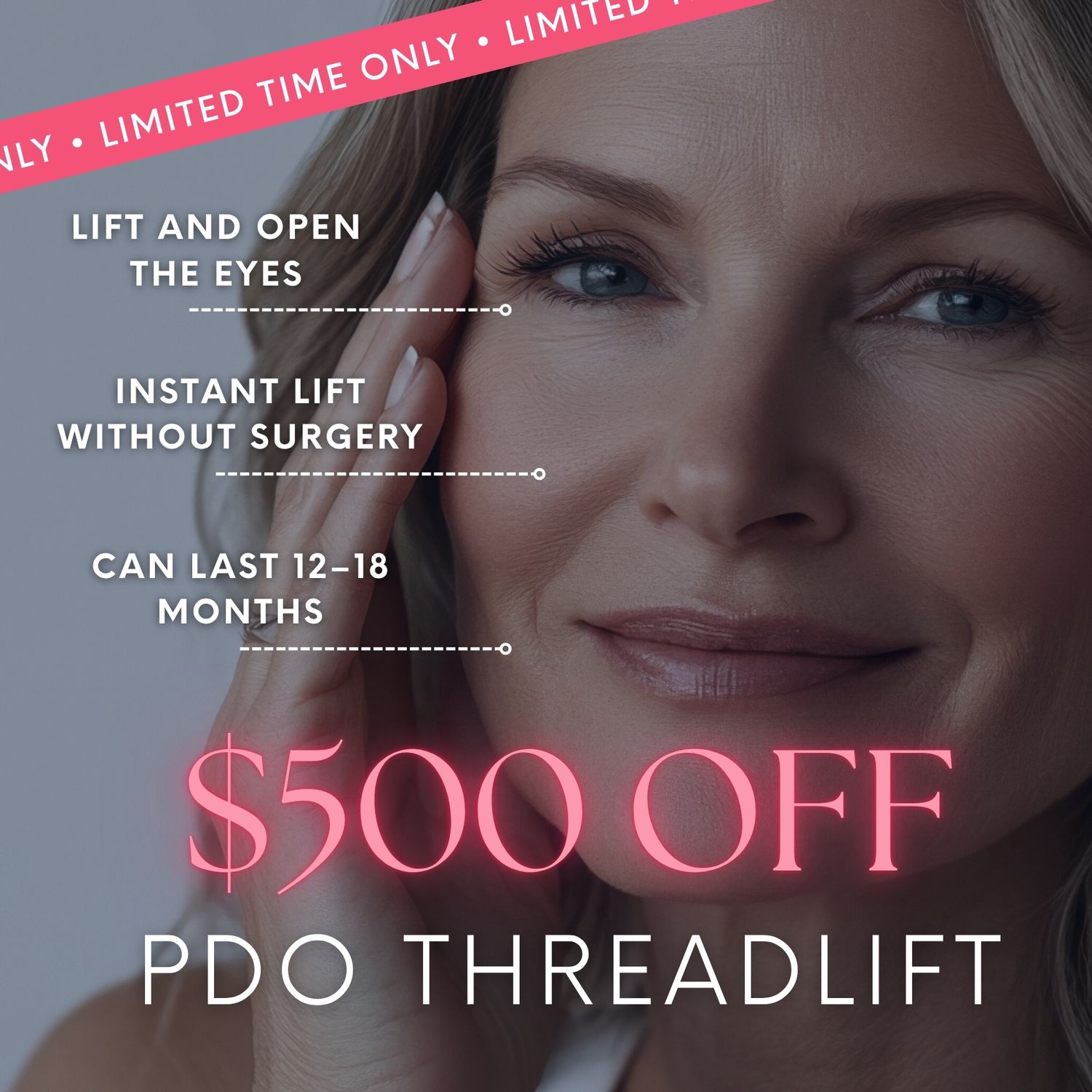 Instant Face Lift with PDO Threads | Tighten, Tone with a Mini-Face Lift in 90 Minutes. No Fillers, No Surgery, Just an Instant Lift.