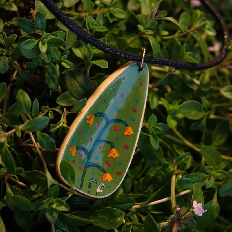 Hand carved painted pendant necklace