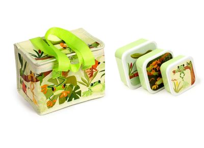 Tropical Tree Frogs Lunch Set - Insulated Lunch Bag &amp; Set of 3 Nesting Snack Boxes (M/L/XL)
