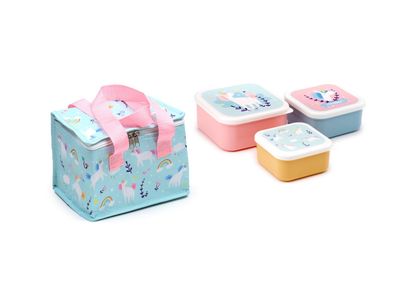 Unicorn Magic Lunch Set - Insulated Lunch Bag &amp; Set of 3 Nesting Snack Boxes (S/M/L)