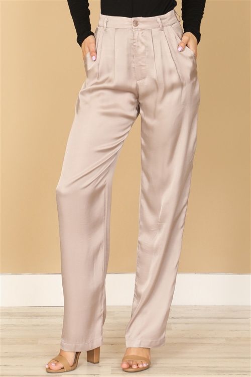 TAUPE SATINY STRAIGHT PANTS