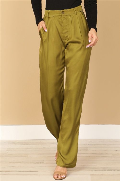 AVOCADO SATINY STRAIGHT PANTS