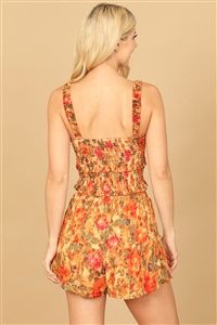 ORANGE FLORAL STRAP SHIRRED PAINTERLY CROP TOP &amp; SHORT SET