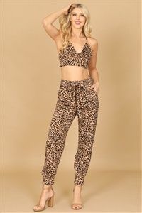 TAUPE BLACK COWL NECK LEOPARD TOP &amp; PANTS