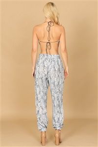 BLUE COWL NECK HALTER SNAKE PRINT TOP &amp; PANTS SET