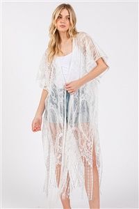 ELEGANT LACE FRINGE COVER UP KIMONO-WHITE