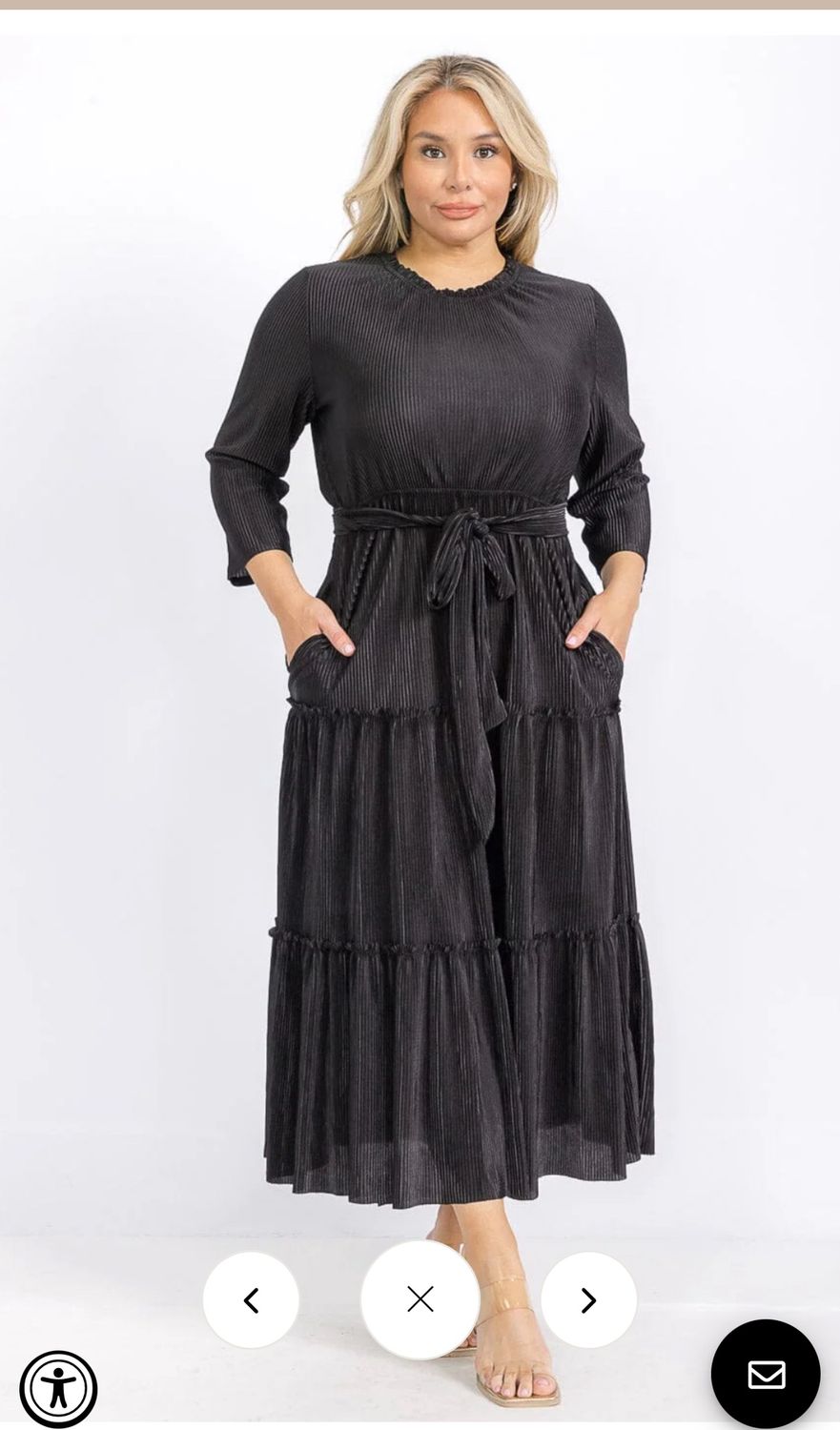 PLUS SIZE LONG SLEEVE FRONT POCKETS SELF TIE ELASTIC WAIST MAXI DRESS