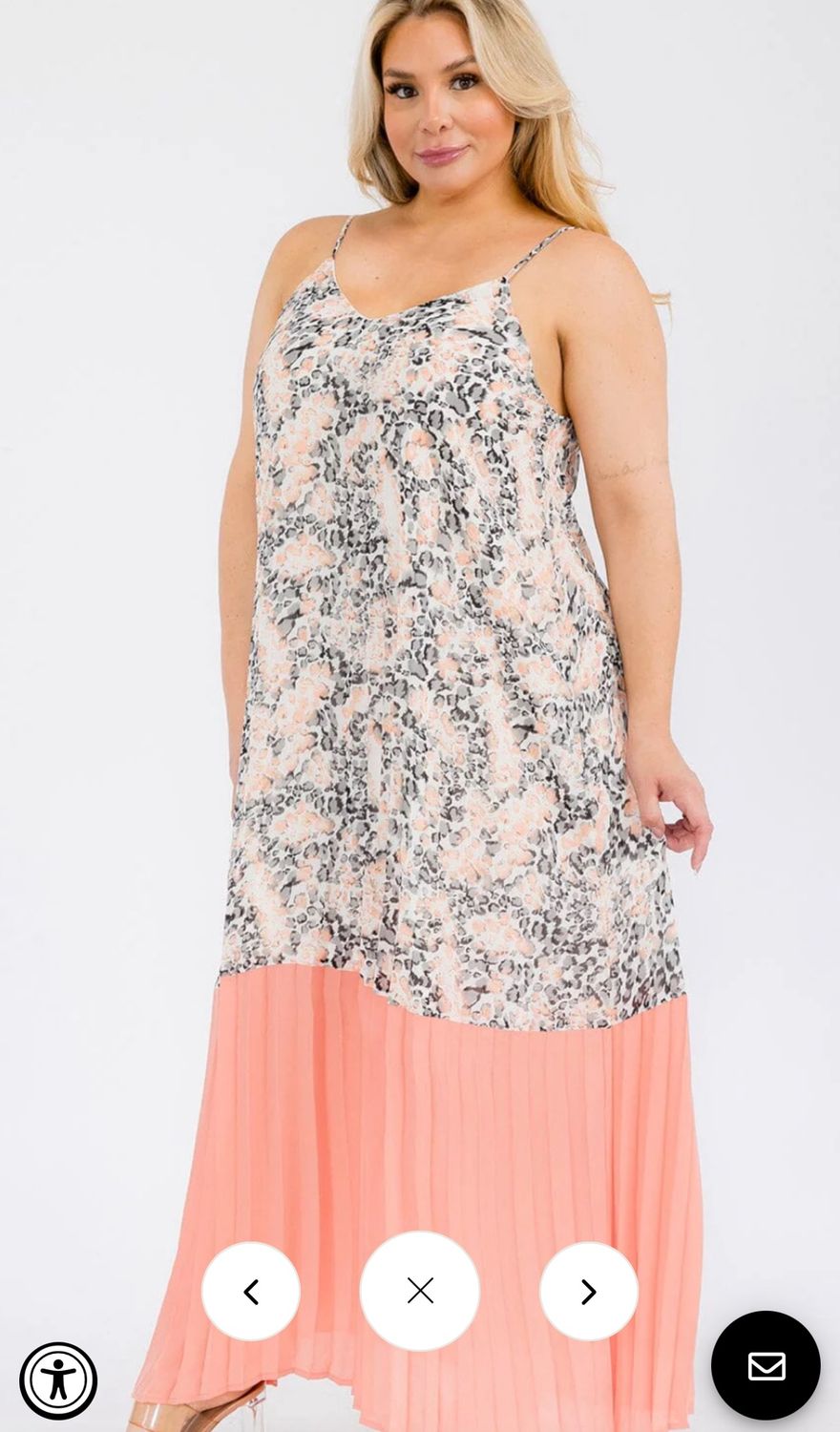 PLUS SIZE SLEEVELESS MULTI PRINT PLEATED TUNIC MAXI DRESS