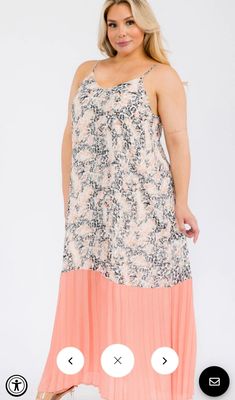 PLUS SIZE SLEEVELESS MULTI PRINT PLEATED TUNIC MAXI DRESS