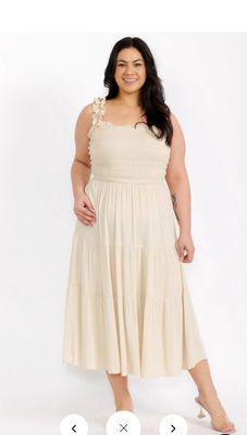 PLUS SIZE SLEEVELESS SMOCK TIERED MAXI DRESS