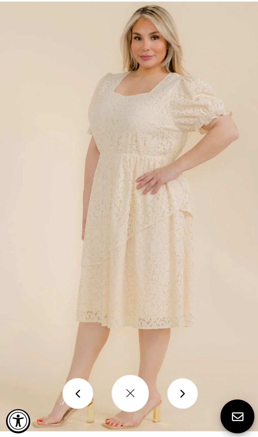 PLUS SIZE SHORT SLEEVE LACE FLORAL TIERED MIDI DRESS
