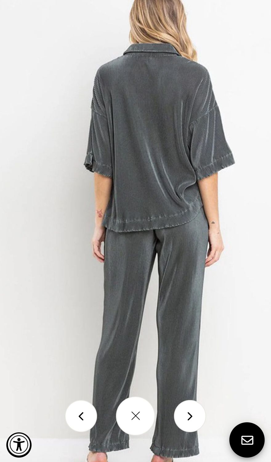 WOMEN&#39;S SHORT SLEEVE BLOUSE &amp; ELASTIC WAIST PANTS RIBBED 2PC. SET