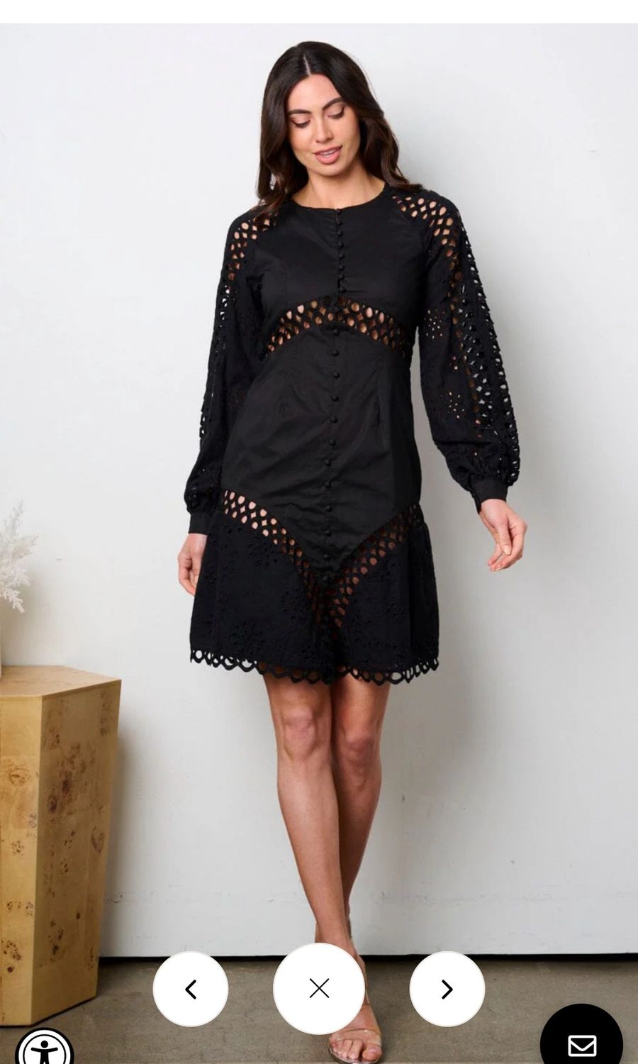 WOMEN&#39;S LONG SLEEVE EYELET DETAILED MINI DRESS