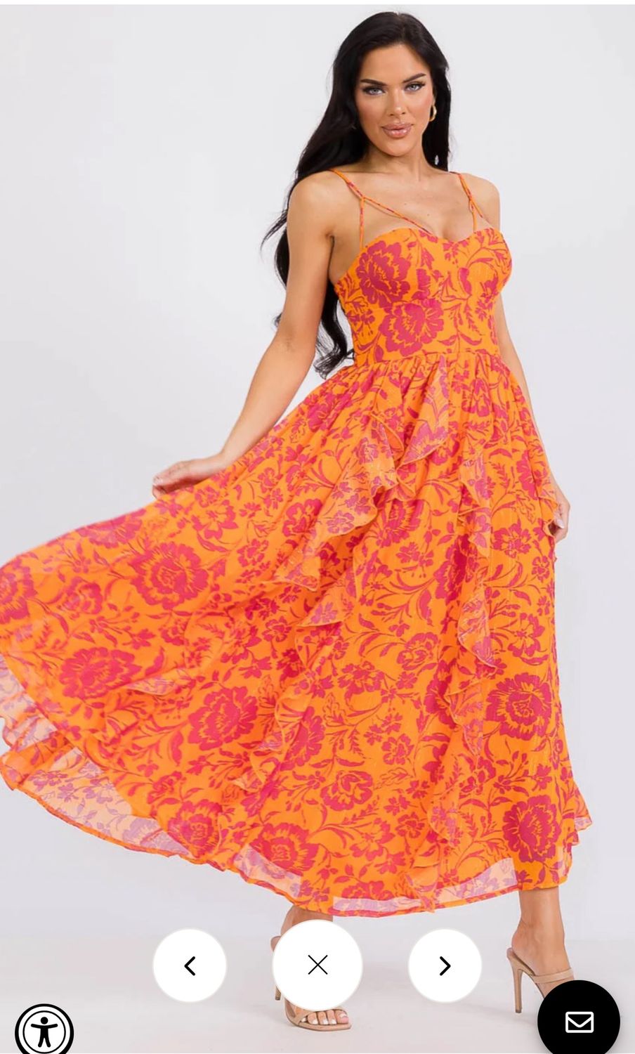 WOMEN&#39;S SLEEVELESS RUFFLE SMOCK FLORAL MAXI DRESS