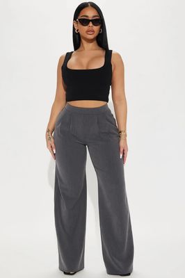 Charcoal High-Waisted Wide Leg Classic Trousers