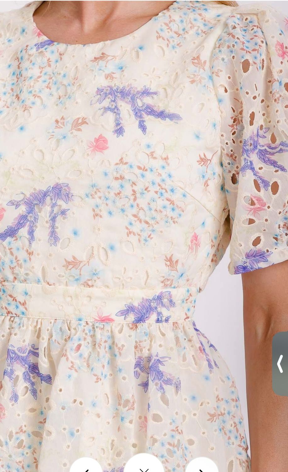 WOMEN&#39;S SHORT PUFF SLEEVE CUT OUT BACK EYELET FLORAL MINI DRESS