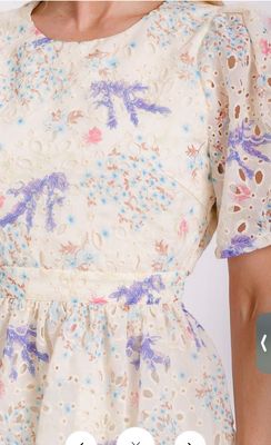 WOMEN&#39;S SHORT PUFF SLEEVE CUT OUT BACK EYELET FLORAL MINI DRESS