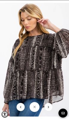 WOMEN&#39;S LONG SLEEVE TIERED TUNIC ANIMAL PRINT BLOUSE