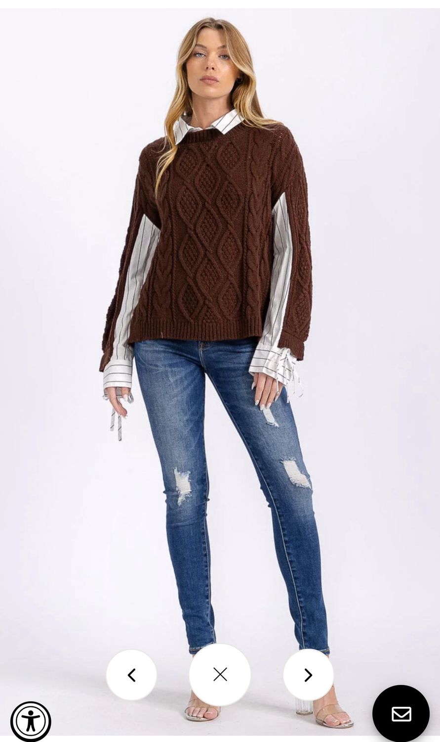WOMEN&#39;S LONG SLEEVE KNIT CONTRAST STRIPES TOP