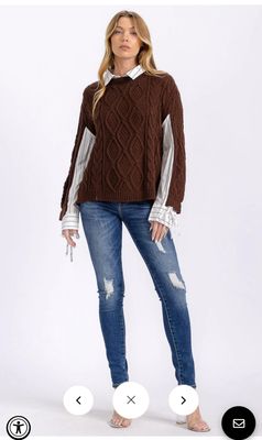 WOMEN&#39;S LONG SLEEVE KNIT CONTRAST STRIPES TOP