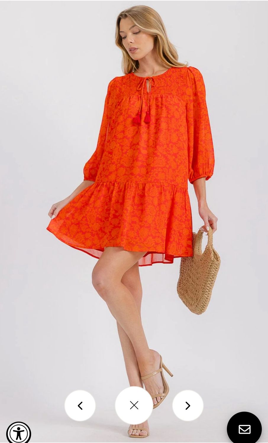 WOMEN&#39;S 3/4 SLEEVELESS FRONT POCKETS V-NECK TIERED FLORAL MINI DRESS