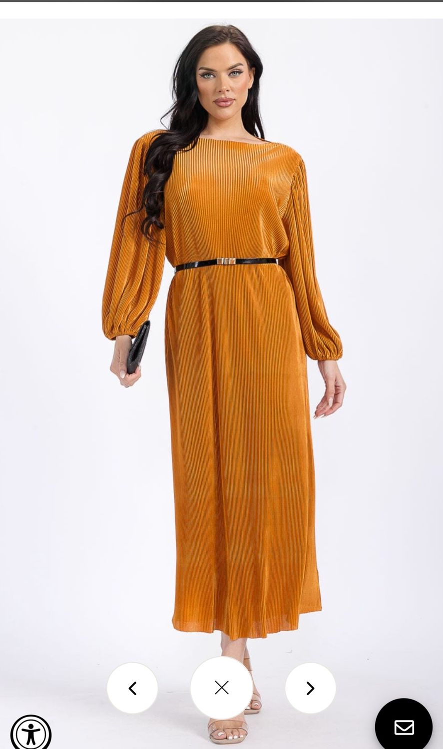 WOMEN&#39;S LONG PUFF SLEEVES BELTED RIBBED MAXI DRESS